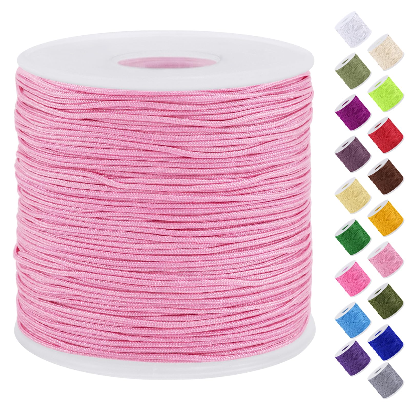 Uiopa Nylon Cord, 0.7mm x 131 Yards Nylon String for Bracelet Making, Beading Thread Bracelet Cord for Necklace, Jewellery Making, Macrame, DIY Crafts, Bright Pink