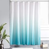 Furlinic Shower Curtain 180x180cm Polyester Waterproof 12 Hooks White Turquoise