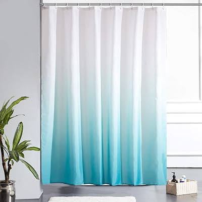 Furlinic Shower Curtain 180x180cm Polyester Waterproof 12 Hooks White Turquoise