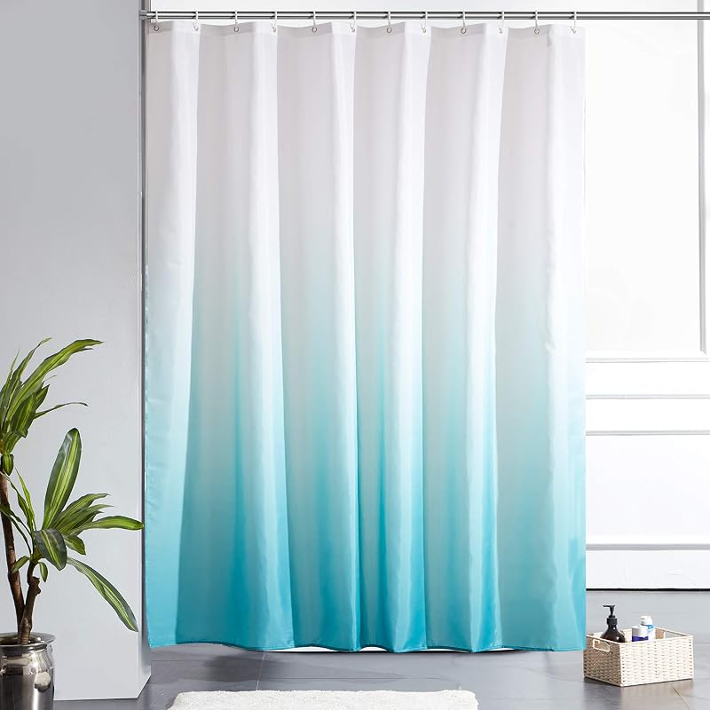 Furlinic Shower Curtain 180x180cm Polyester Waterproof 12 Hooks White Turquoise