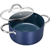 MICHELANGELO 5 Qt Ceramic Nonstick Stock Pot with Lid for Daily Meals, Blue | Aluminum stock pot with ceramic nonstick coating, glass lid, stainless handles and induction-ready base for small households
