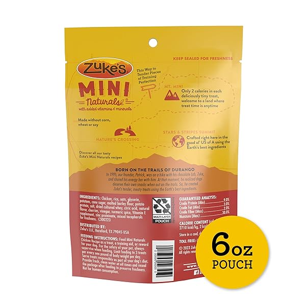 ZUKES, TREATS MINI NATURALS CHICKEN RECIPE, 6 OUNCE