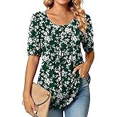 POPYOUNG Women's Tunic Loose Fit Dressy Blouse Ladies Elbow Sleeve Tops Wear with Leggings