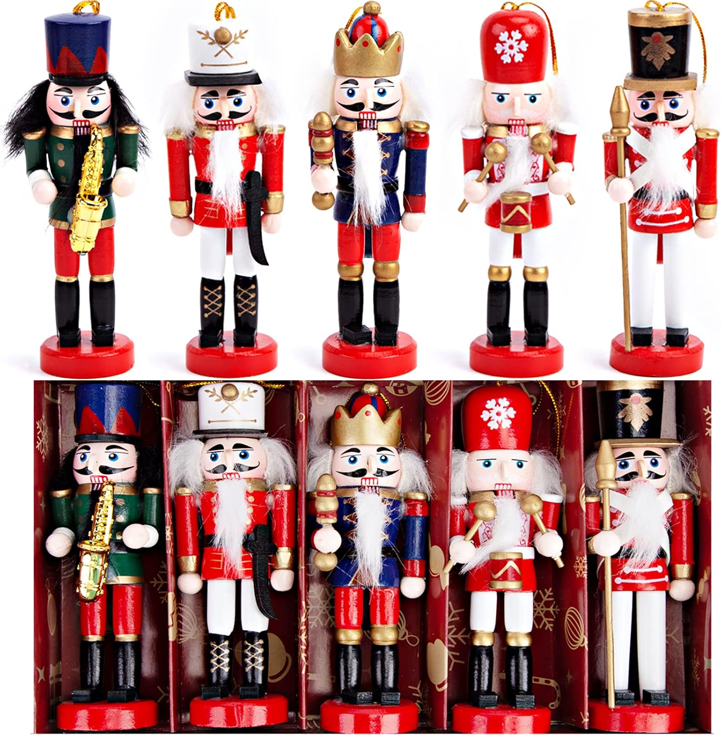 Nutcrackers - AMOR PRESENT Christmas Nutcracker Ornaments, 5.5 Inch Nutcracker Hanging Decorations Wooden Nutcracker Soldiers for Christmas Tree Gift Shelves Table Decoration