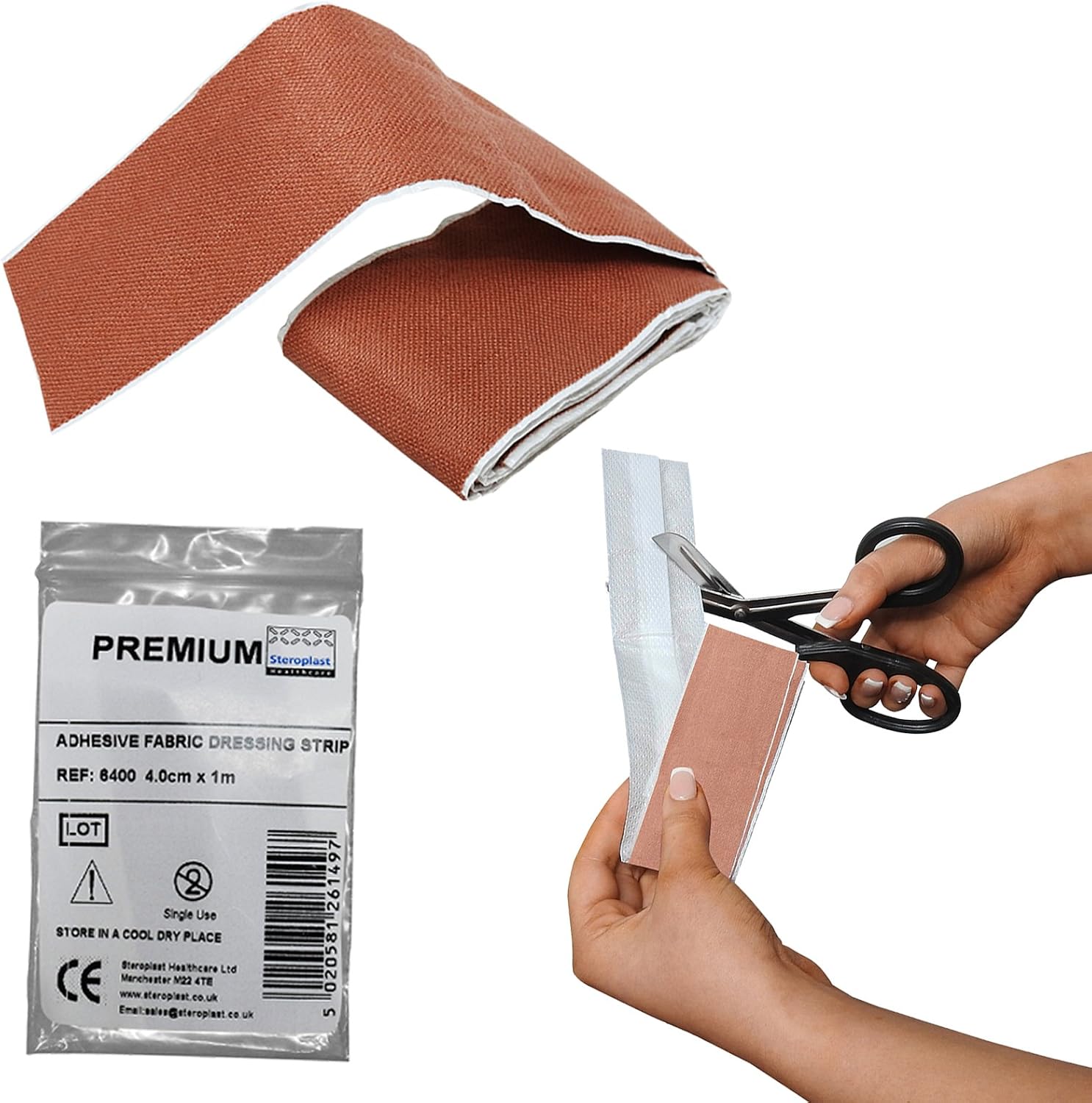 Steroplast Premium Fabric Cut to Size Adhesive First Aid Plaster Strip Dressing, 4cm x 1m (1 Strip), 4x100 cm (Pack of 1)