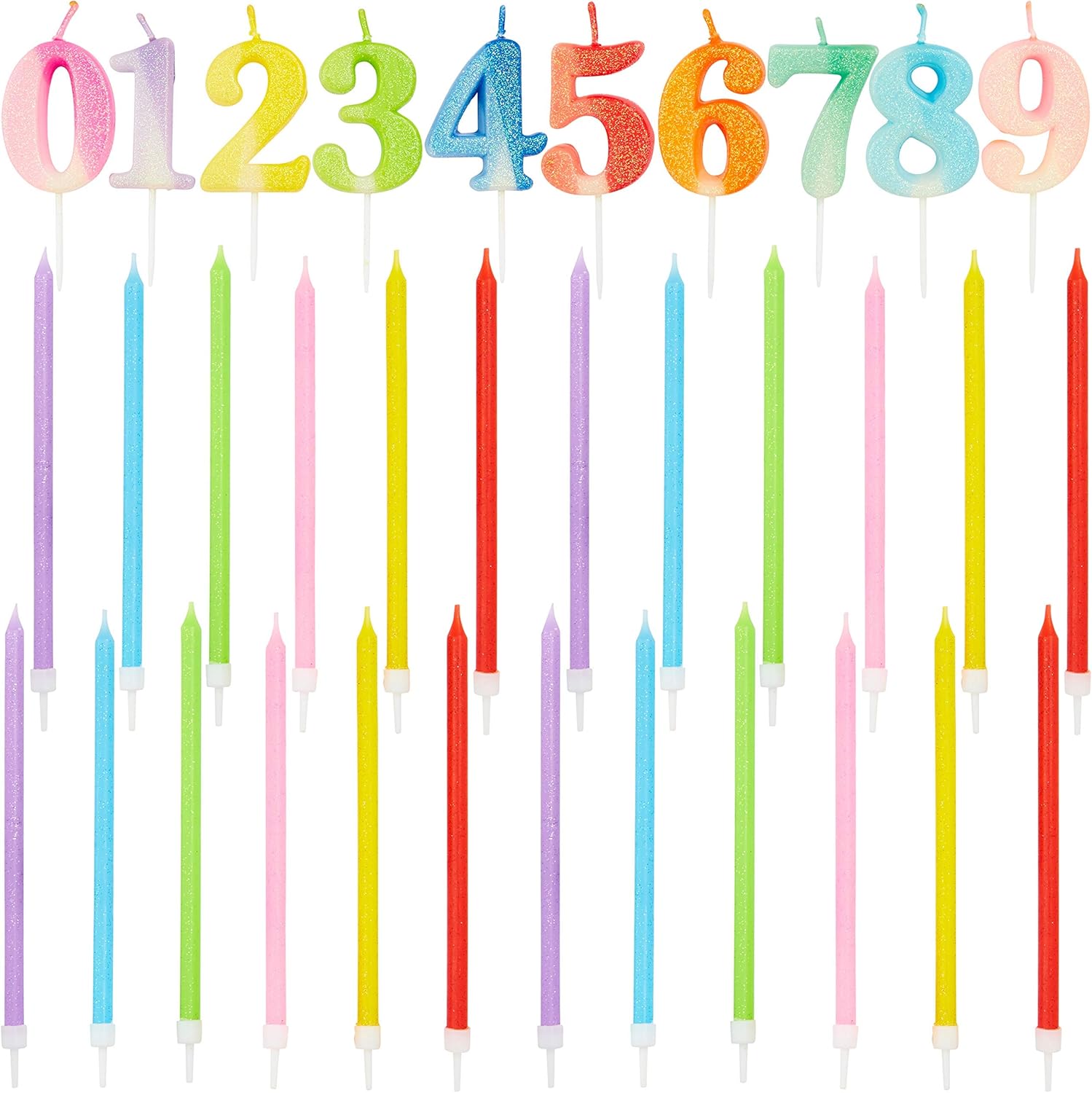Amazon Com Number 0 9 Birthday Cake Topper With Long Thin Candles In Holders Neon 34 Pack Home Improvement