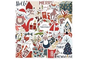 50Pcs Merry Christmas Stickers, Cute Cartoon Snowman Sticker Packs for Water Bottle Laptop Skateboard Luggage Phone Journals 