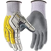 COOLJOB TPR Impact Resistant Safety Work Gloves with Grip, Sandy Nitrile Dipped Utility Gloves for Construction Workers, S-XL