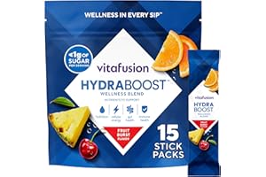 Vitafusion Hydraboost Drink Powder Packets, Electrolytes Support Daily Hydration, Vitamins Support Cellular Energy & Immune Health, Prebiotic Fiber Supports Gut Health, Fruit Burst, 15 Sticks