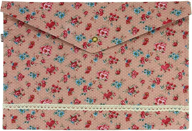 Amazon ファイルケースa4可愛い ファイル収納バッグお洒落 クリアファイルケース フローラル 書類収納ファイル スナップボタン開閉で安心 書類ホルダー ビジネス用品 事務グッズ 綿素材で手触り感抜 ダークピンク ケースファイル キャリングケース 文房具