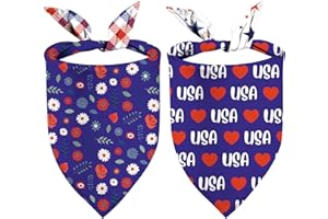 GHSJYO 4Th of July Dog Bandanas, Reversible Dual-Layer Patriotic Theme Design 2 Pack, I Love USA Independence Day Square Dog Kerchief, American Flag Pet Scarf Dogs Gifts (04)