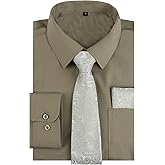 Alizeal 3pcs Mens Dress Shirt with Tie Pocket Square Set Classic Long Sleeve Shirts Matching Necktie Button Down Shirt