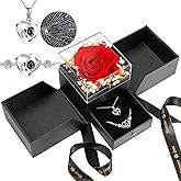 Preserved Flowers for Mom,Real Rose with I Love You Heart Necklace and Bracelet 100 Languages Birthday Gifts for Women Mom, Unique Idea