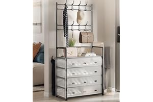 Ubozaw Entryway Shoe Storage, Hall Tree, Portable Coat Rack, 5 Tier Shoe Rack with Covers, Shoe Rack for front Door Entrance, Shoes Organizer, Shoe Stand, with 9 Removable Plastic Hooks, Black