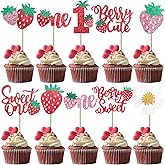 20pcs Sweet One Strawberry Cupcake Toppers Glitter Sweet Berry Cupcake Picks Fruits Berry Cupcake Decorations for Baby Shower Kids Birthday Party Supplies