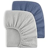 Bearmoss Muslin Crib Sheets 100% Cotton Baby Crib Sheets Fitted for Standard Crib Mattress & Toddler Bed Mattress 52"x28" Soft Breathable Crib Sheet Neutral for Boys Girls - 2 Pack (Blue Elephant)