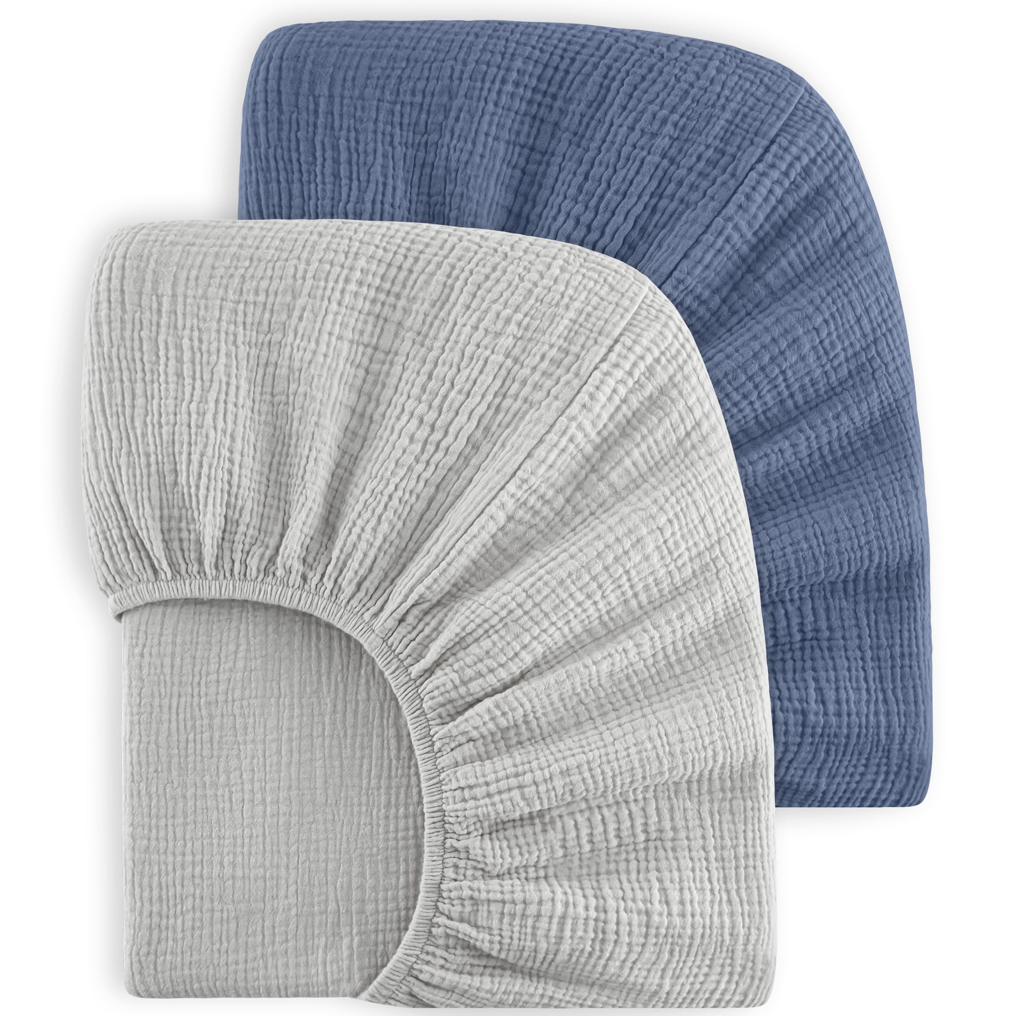 Photo 1 of Bearmoss Muslin Crib Sheets 100% Cotton Baby Crib Sheets Fitted for Standard Crib Mattress & Toddler Bed Mattress 52"x28" Soft Breathable Crib Sheet Neutral for Boys Girls - 2 Pack (Blue Elephant)