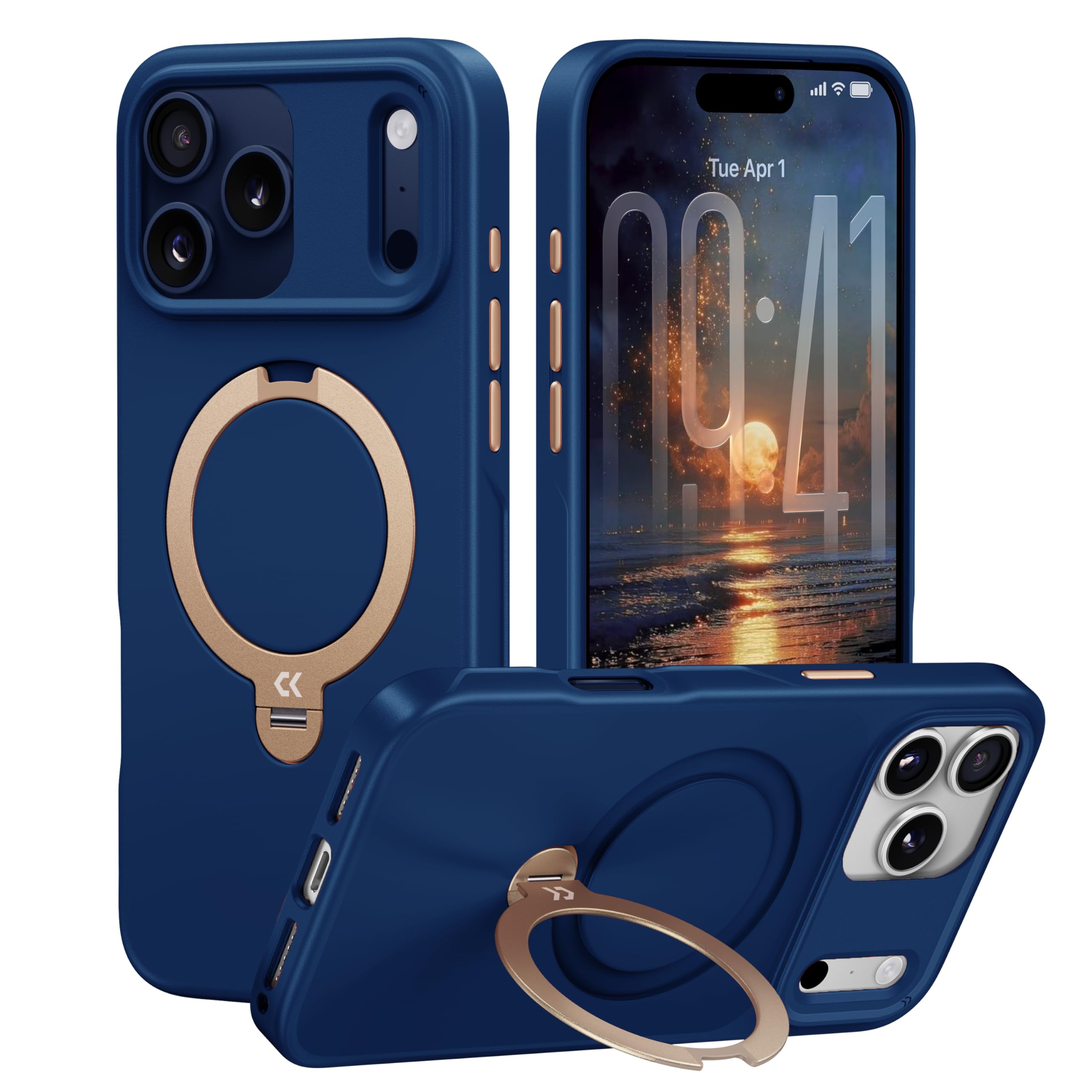 CASEKOO Marine Blue Designed for iPhone 17 Pro Max Case with Spin Magnetic Stand [16FT Military Protection] [Non-Slip Edge] [Fit for MagSafe] Shockproof for iPhone 17 Pro Max Phone Case 6.9''