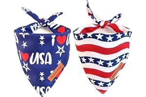 Realeaf 4th of July Bandanas 2 Pack, Triangle Reversible American Flag Pet Patriotic Scarf for Boy and Girl, Premium Durable Fabric, USA Bandana for Medium and Large Dogs (Large)