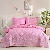 JSD Gradient Pink Stars Kids Comforter Set Twin Size, 2 Piece Space Theme Girls Printed Microfiber Bedding Set, Machine Washable
