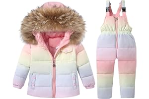 CARETOO Toddler Boys Girls Winter Down Coats Snowsuit Outerwear 2Pcs Clothes Hooded Jacket Snow Ski Bib Pants Outfits Set