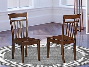 East West Furniture Capri Modern Dining Chairs - Wooden Seat and Mahogany Finish Solid Wood Frame Wood Dining Chair Set of 2