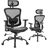 Marsail Ergonomic Mesh Office Chair: Mesh Desk Chair with Adjustable Lumbar Support, 2D Headrest & Up and Down Armrest, Ergonomic Gaming Chair for Home Office, Black