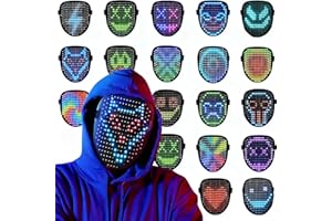 Xynzzeu Led Mask Costume with Gesture Sensing, Led Halloween Mask, Funny Light Up Halloween Face Mask for Christmas Birthday Cosplay Party, Glow Up Mask for Kids Men Women