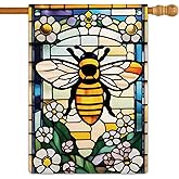 Jauageon Bee Happy Garden Flag Spring Summer Flowers Garden Flag Glass Style Vertical Double Sided Rustic Farmland Burlap Yard Lawn Outdoor Decor 28x40"
