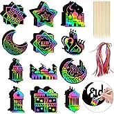 JULMELON 36 PCS Ramadan Crafts for Kids, Rainbow Scratch Paper Art for Kids Ramadan Gifts Eid Mubarak Magic Color Scratch Off Cards for School Classroom Activities DIY Drawing Project Party Favors