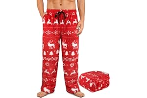 Wenouy Mens Plush Pajama Pants Fluffy Fuzzy Ultra Soft Fleece Christmas Bottoms Sleepwear PJ Lounge Pants with Pockets