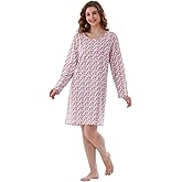 Keytime Nightgowns for Women, Women's Sleepwear Lightweight Cotton Nightdress, Crew Neck Sleepshirt Long Sleeve Loose Fit