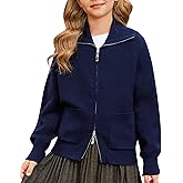 GRACE KARIN Girls Sweater Cardigan Uniform Zip Up Knit Fall Kid Jacket Size 6-14
