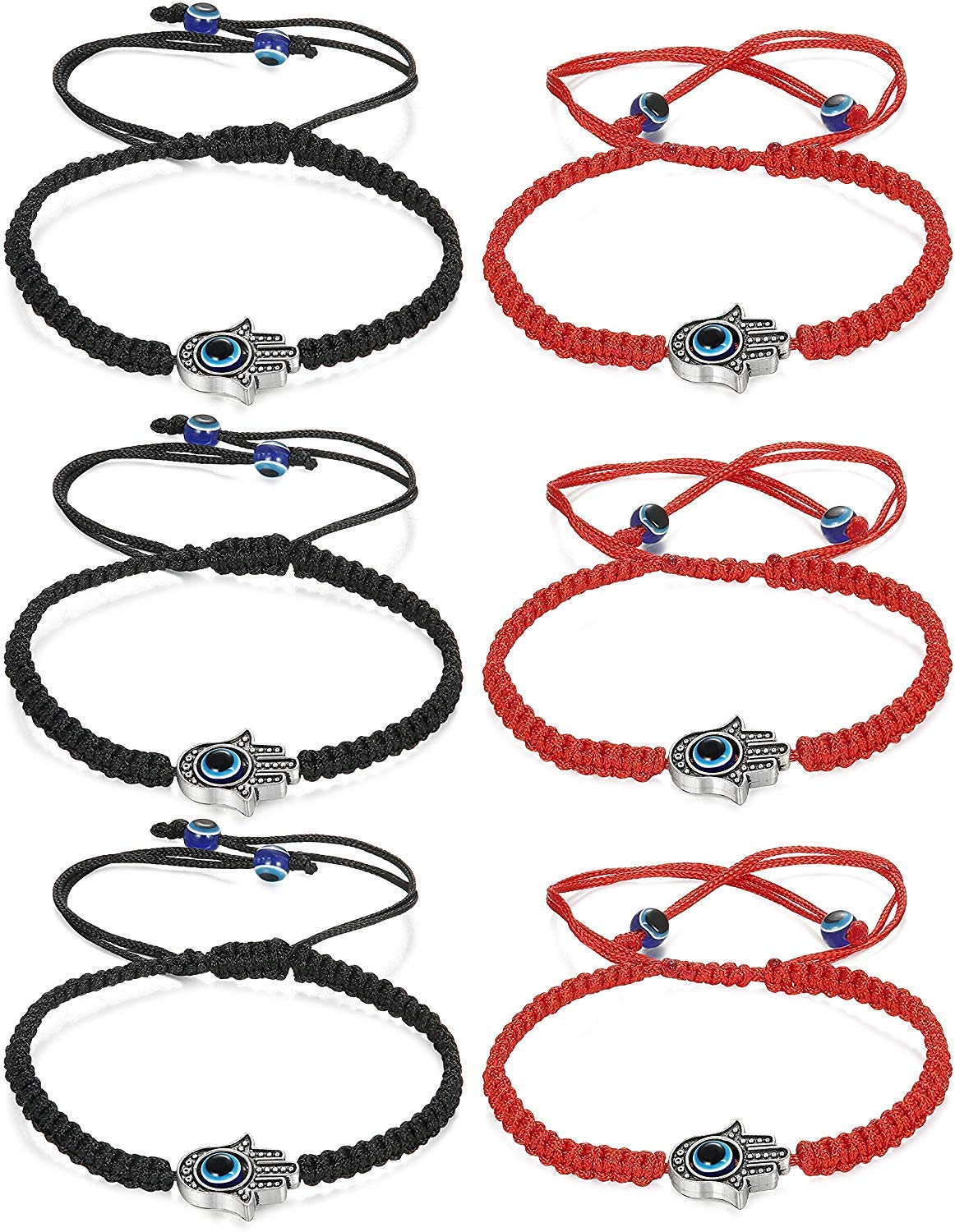 Finrezio 6 PCS Hamsa Bracelet Evil Eye Braided Bracelets Kabbalah String Bracelet for Men Women Black Red