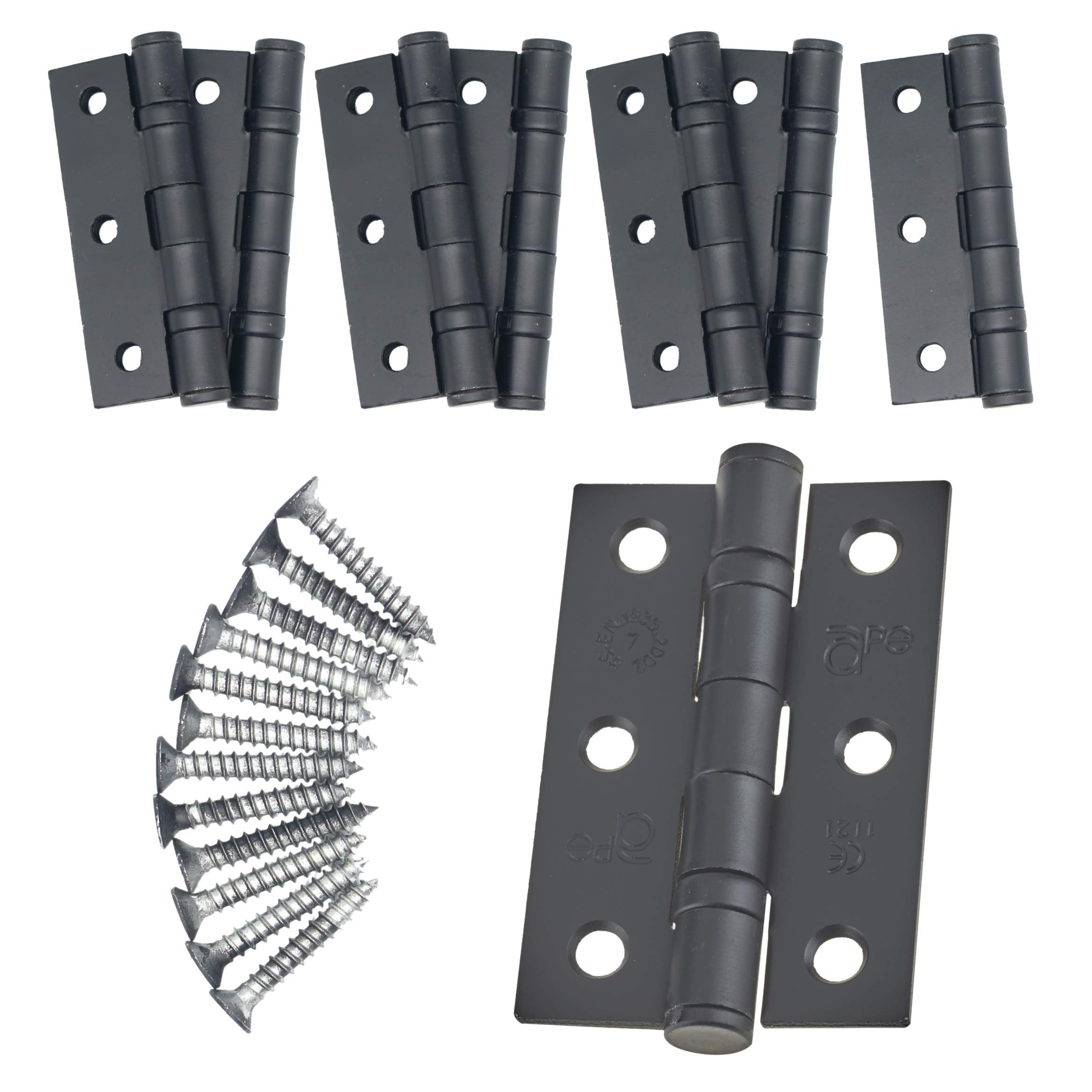 Door Hinge 3" / 76mm Black with Ball Bearing Washer CE Grade 7 for Fire Door 4 Pair