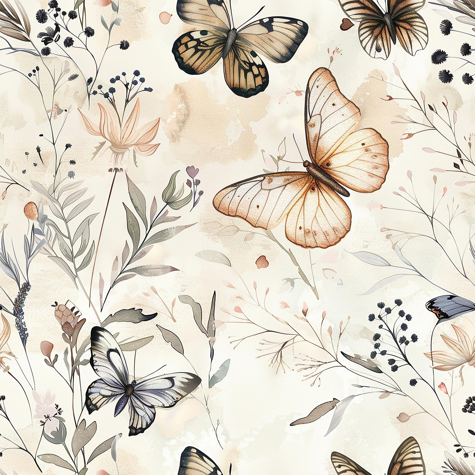 Photo 1 of ***FACTORY SEALED*** VEELIKE Butterfly Wallpaper Peel and Stick Vintage Floral Wallpaper for Bedroom Bathroom Walls 17.7''x118'' Removable Self Adhesive Boho Wildflower Wall Paper Floral Contact Paper for Cabinets Drawers