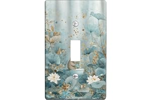 Water Lily Bathroom Single Light Switch Cover Plate, Nature Fanciful Leaves Butterfly Spring Aqua Plastic Standard Size Toggl