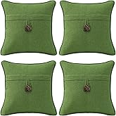 Supdurplus Outdoor Decorative Pillows with Coconut Button Pack of 4, 16" x 16" Outdoor Pillow Set for Couch Bed Throw Patio Sofa, Grass Green