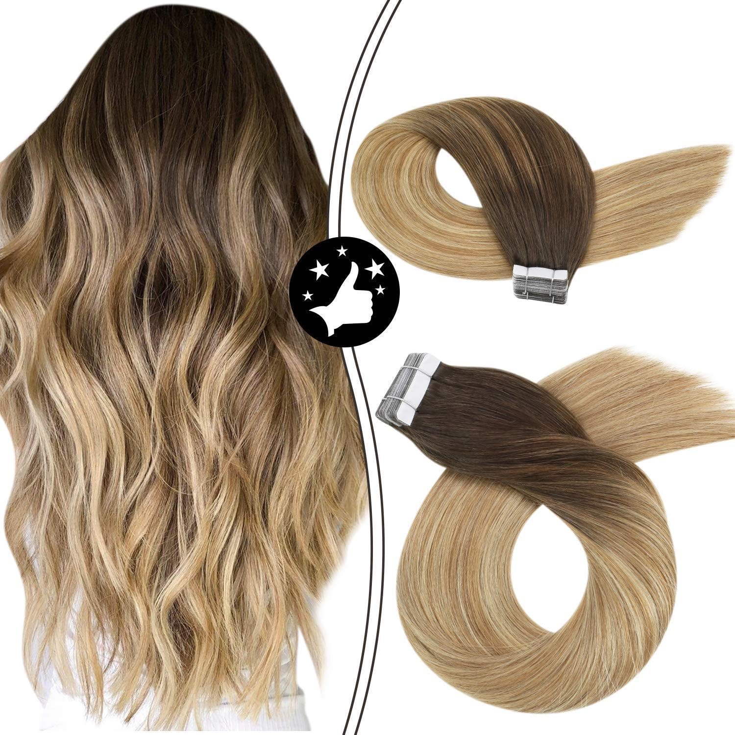 Moresoo 100 Remy Tape in Hair Extensions Human Hair 24 Inch 4 Brown Ombre to 6 Highlights