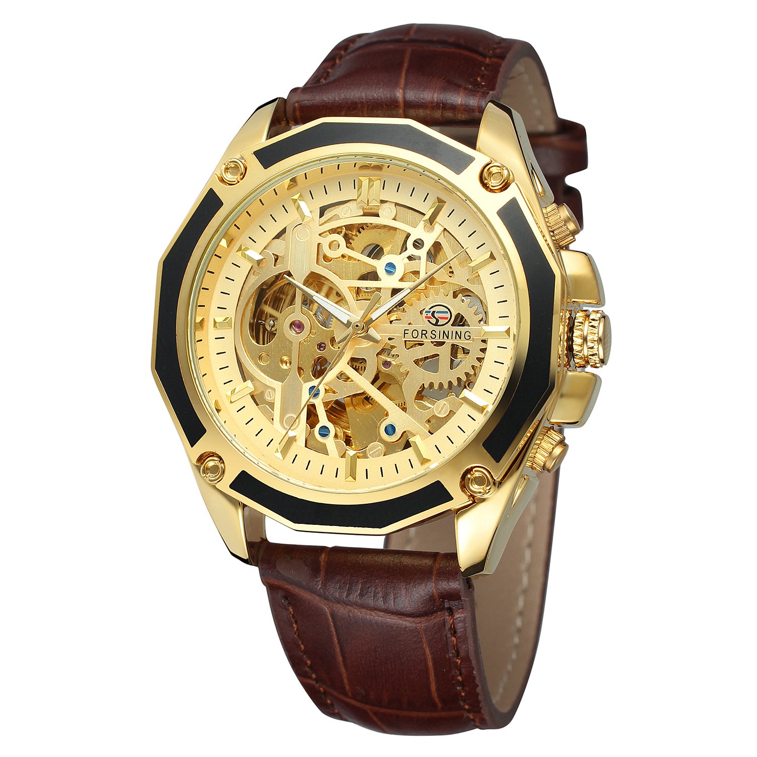 FORSINING Men's Skeleton Mechanical Watch Reloj Automatic Movtment Male Clock with Genuine Leather Strap