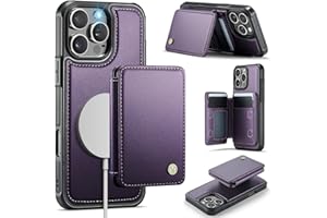 Usroom Compatible with Magsafe for iPhone 16 Pro Wallet Case Magnetic Card Holder, RFID Blocking 2 in 1 Detachable Kickstand Shockproof Case for Apple iPhone 16 Pro, Purple