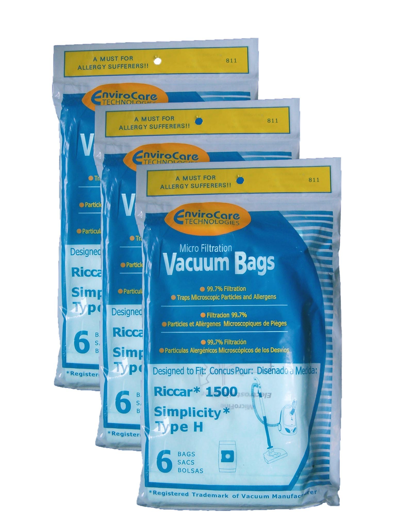 18 Riccar Simplicity Type H Vacuum Bags, Canister Vacuum Cleaners, S13L