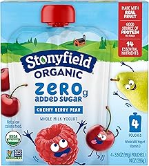 Stonyfield Organic Kids Zero Grams Added Sugar Cherry Berry Pear Whole Milk Yogurt, 3.5 oz Pouches, 4 ct Pack