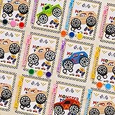 12 PCS Monster Truck Party Favors & DIY Craft Kit - Unfinished Wooden Truck Painting Set with Bubble Wands, Paints, Brushes & Cards - Birthday Party Favors for Kids, Boys & Girls, Classroom Rewards