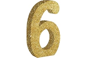 TONIFUL 7.8 Inch Gold Glitter Number 6 Wooden Table Centerpieces Birthday Party Decorations,Shining Golden Digit 6 for Birthday Decorations,New Year,Graduation Decoration,Anniversary,Prop (1 Pack)