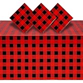 Blue Panda Buffalo Plaid Plastic Tablecloth Picnic Table Cover - 3 Pack 54 x 108 in Red & Black - Disposable Durable Decor for Lumberjack Party Decorations & Buffalo Theme Party