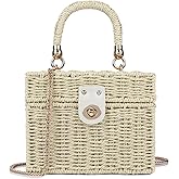 Handwoven Rattan Bag for Women Wicker Crossbody Shoulder Bag Straw Beach Tote Bag Top Handle Satchel Handbag with Chain Strap