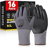 FURWEY Safety Work Gloves-16/32 Pairs, Micro Foam Nitrile Coated Glove,Seamless Knit Nylon Gloves for Men Women(S-XL