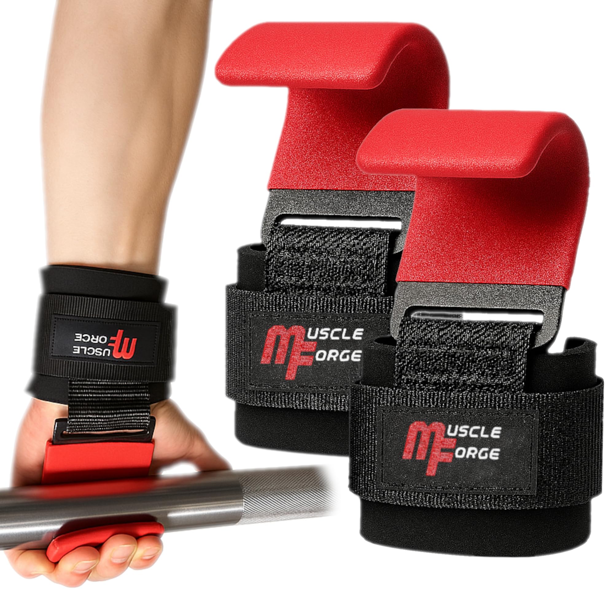 MuscleForge Weight Lifting Hooks Wrist Straps - Weight Lifting Hooks Grip Straps Lifting Hooks - Weight Straps Lifting Women Gym Hooks Powerlifting