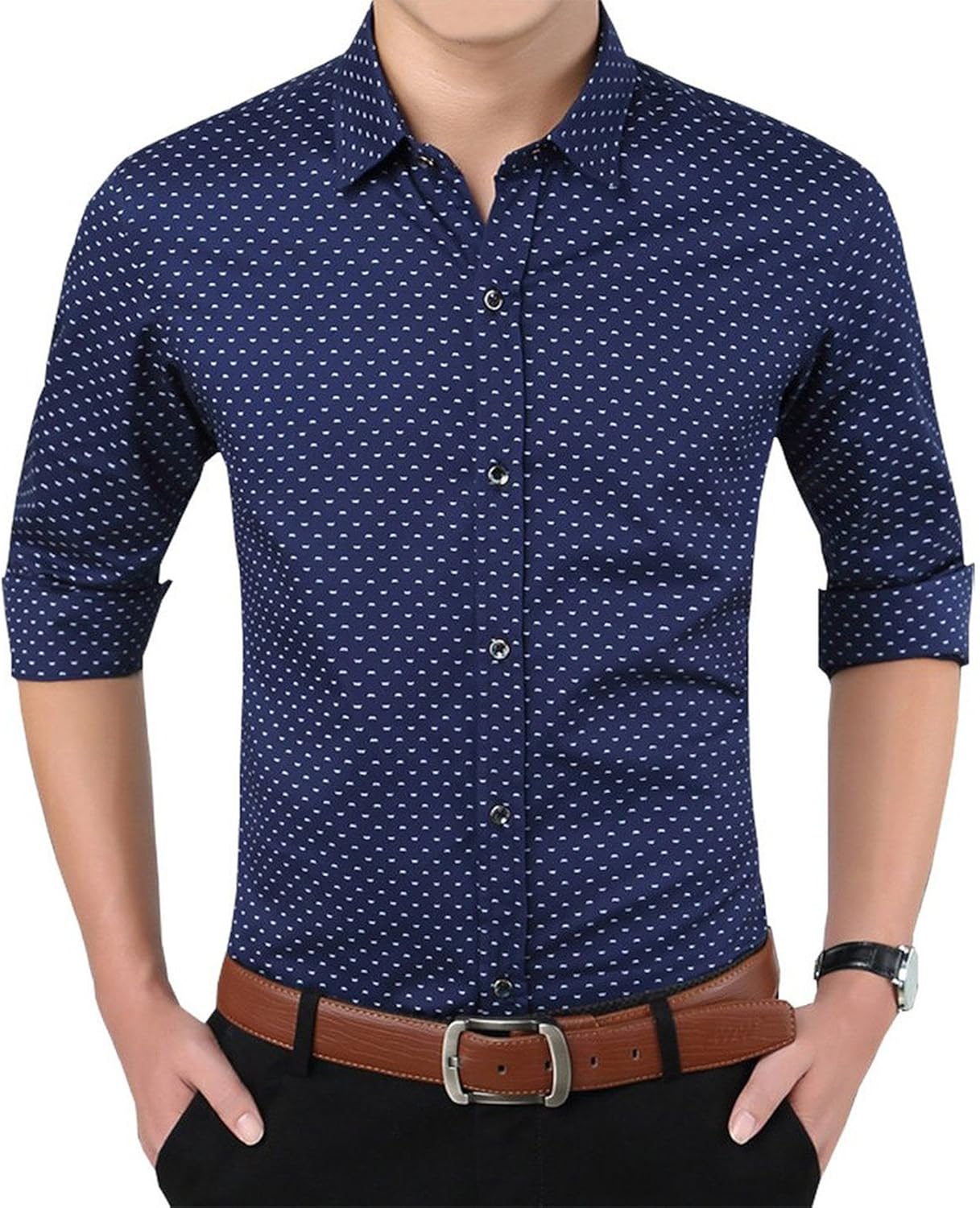 Aiyino Men's 100% Cotton Long Sleeve Plaid Slim Fit Button Down Dress Shirt at  Men’s Clothing store